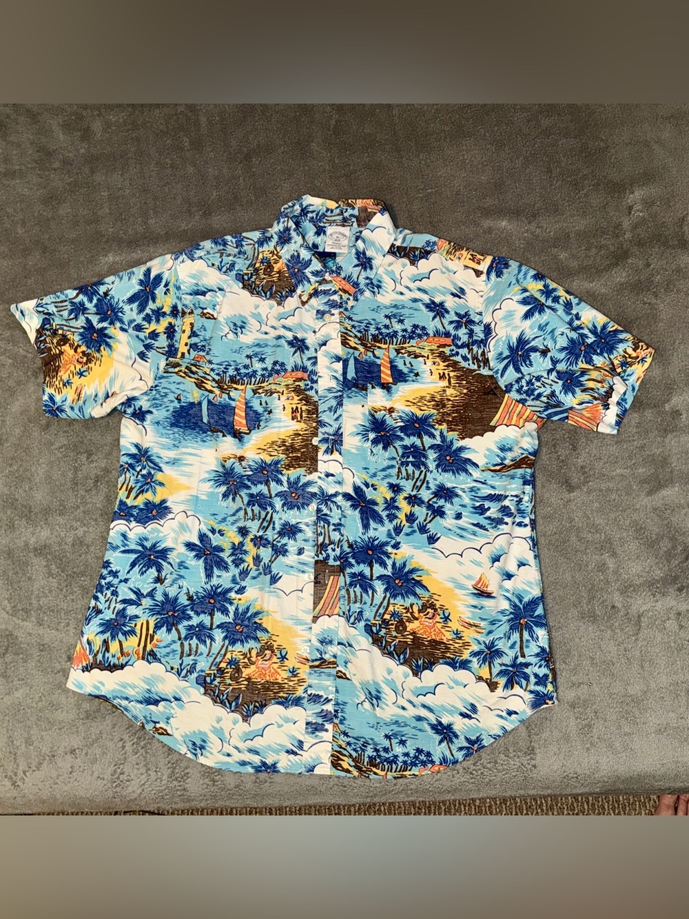 Brooks Brothers tropical print short sleeve cotton shirt, size XL